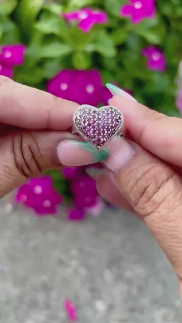 Sterling Silver Heart Ring with Bold Pavé Set Stones