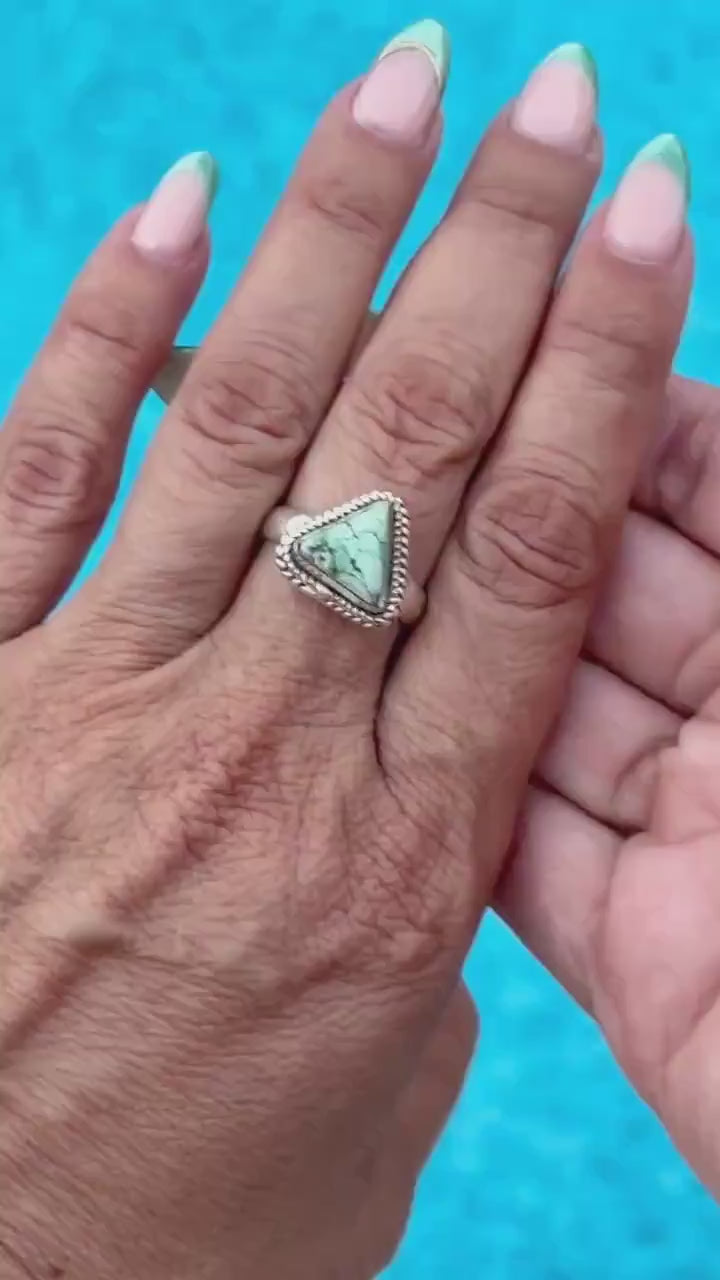 Sterling Silver Triangle Turquoise Ring – Size 8