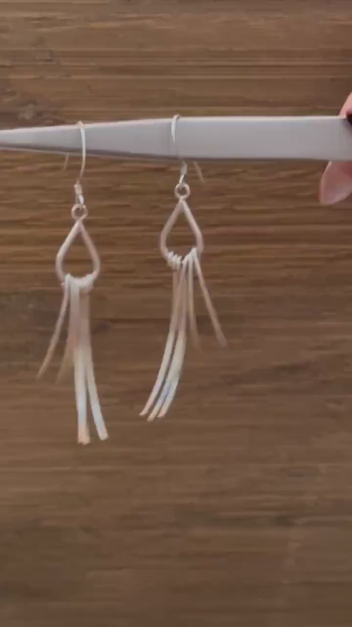 Vintage Sterling Silver Dangle Earrings – Modernist Abstract Fringe Design