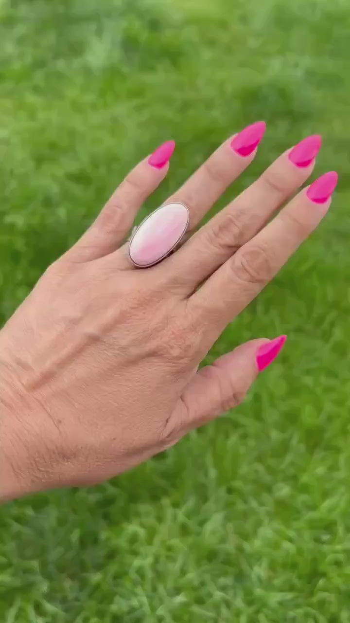 Sterling Silver Pink Conch Ring, Stamped  Jenn Sterling | Size 6 3/4 | Handcrafted
