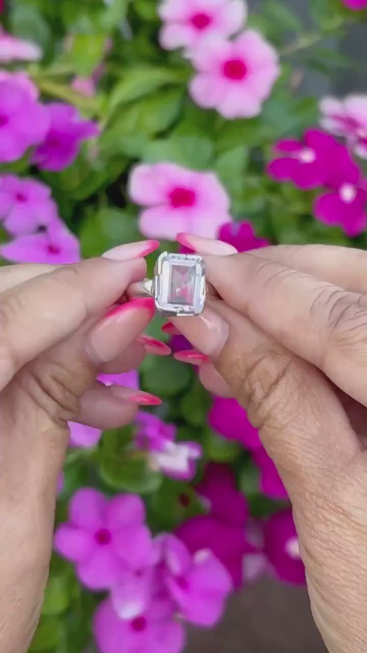 Sterling Silver Amethyst Ring: Emerald Cut Lavender Gemstone, Size 9