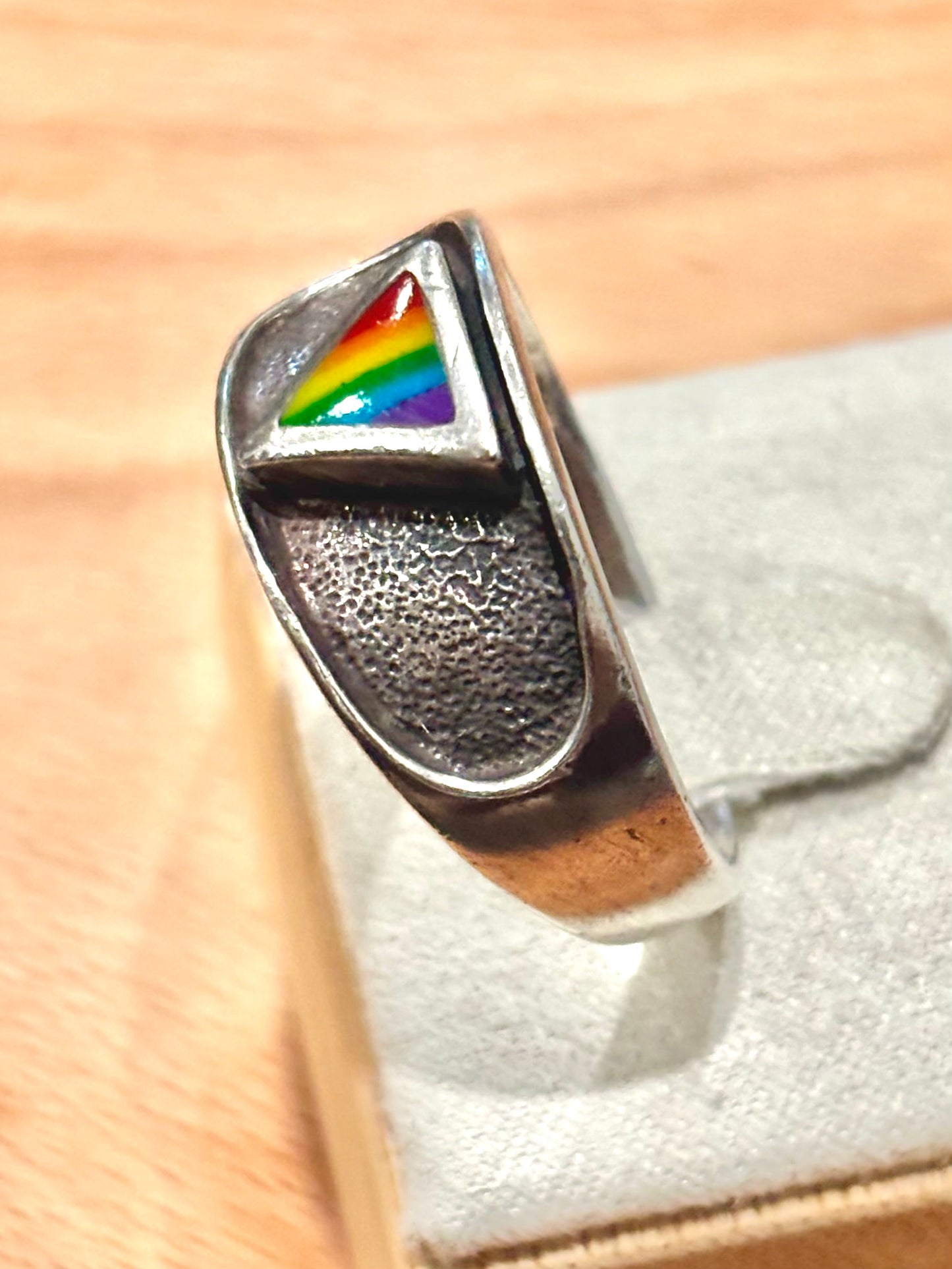 Vintage Peter Stone Sterling Silver Rainbow Ring. Size 13