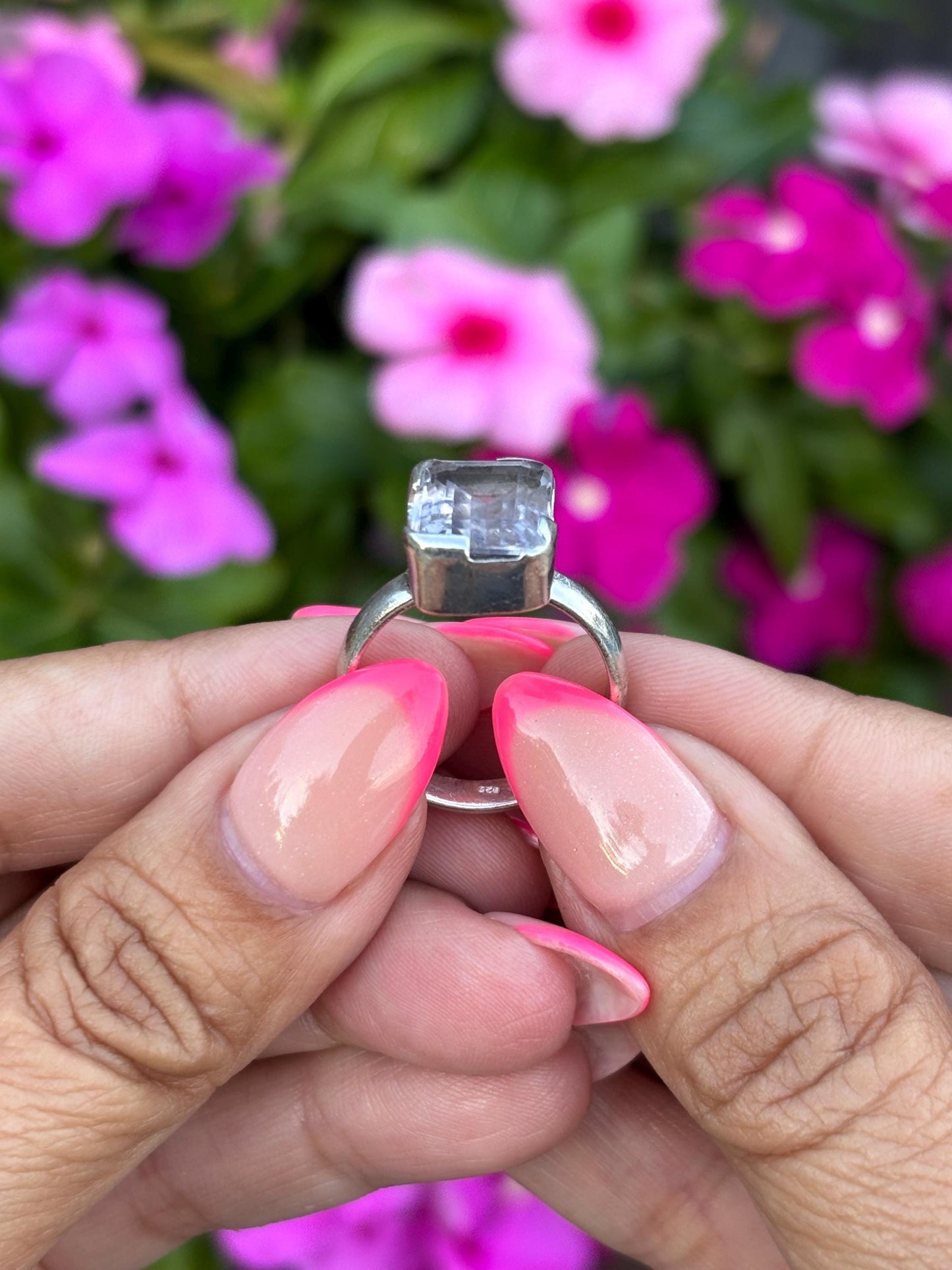 Sterling Silver Amethyst Ring | Emerald Cut Lavender Gemstone | Size 9 Solitaire with Subtle Pink Hue