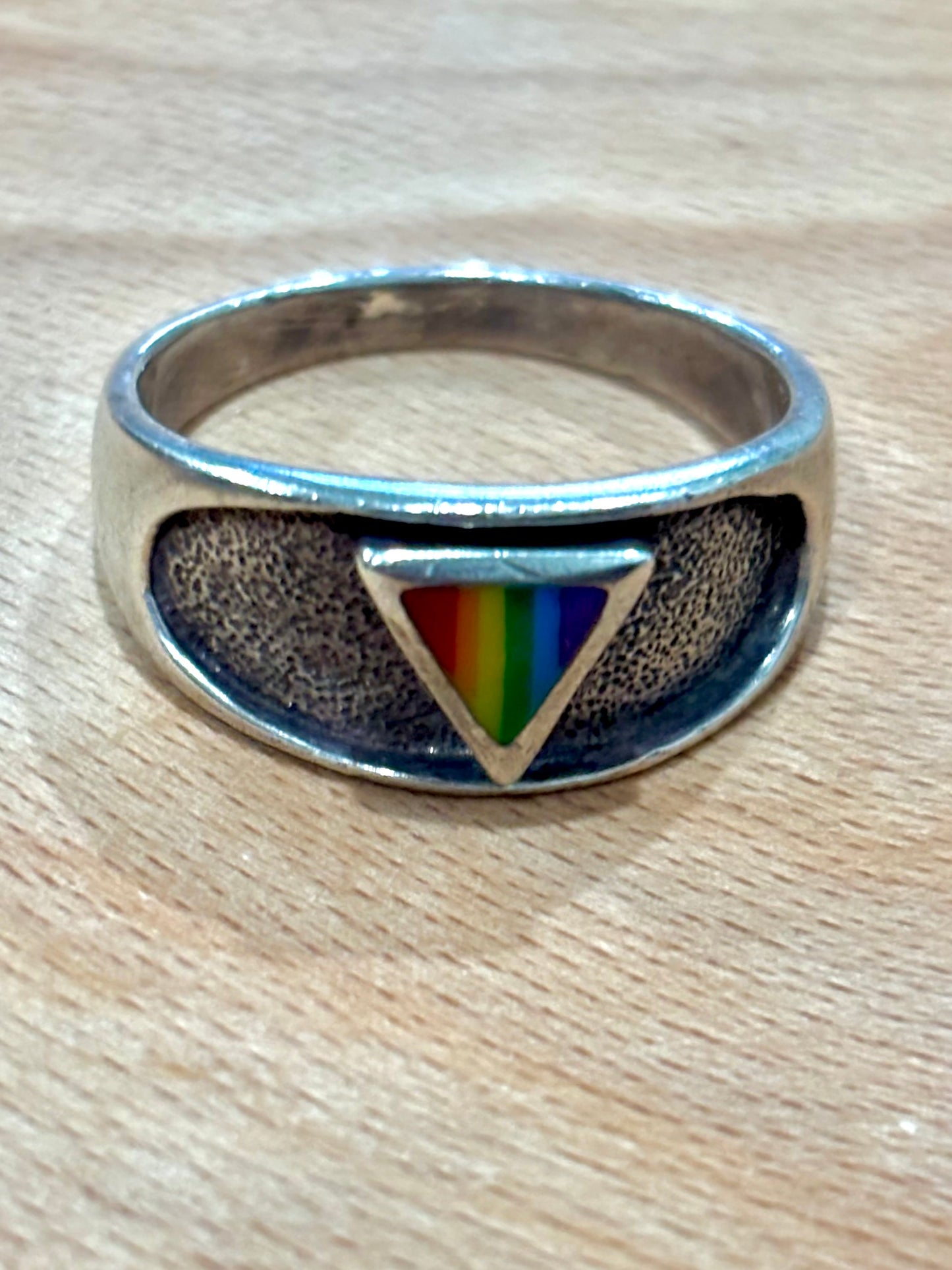 Vintage Peter Stone Sterling Silver Rainbow Ring. Size 13