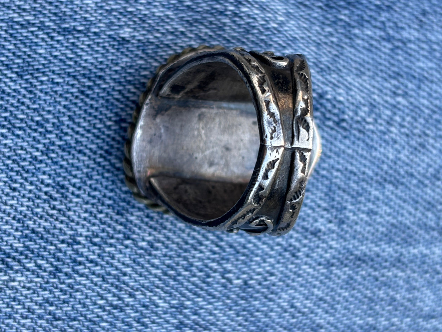 Vintage Native Sterling Silver Turquoise Ring. Handcrafted Navajo Statement Ring.  Size 7½