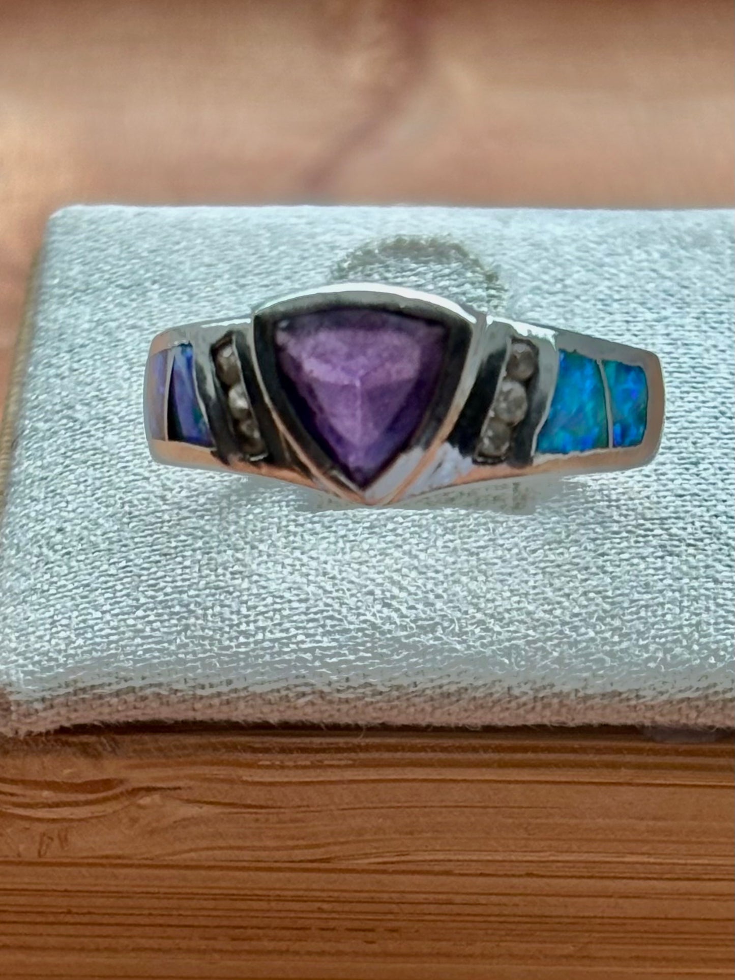 Vintage Atasay Sterling Silver Amethyst & Lab Opal Ring – Size 7