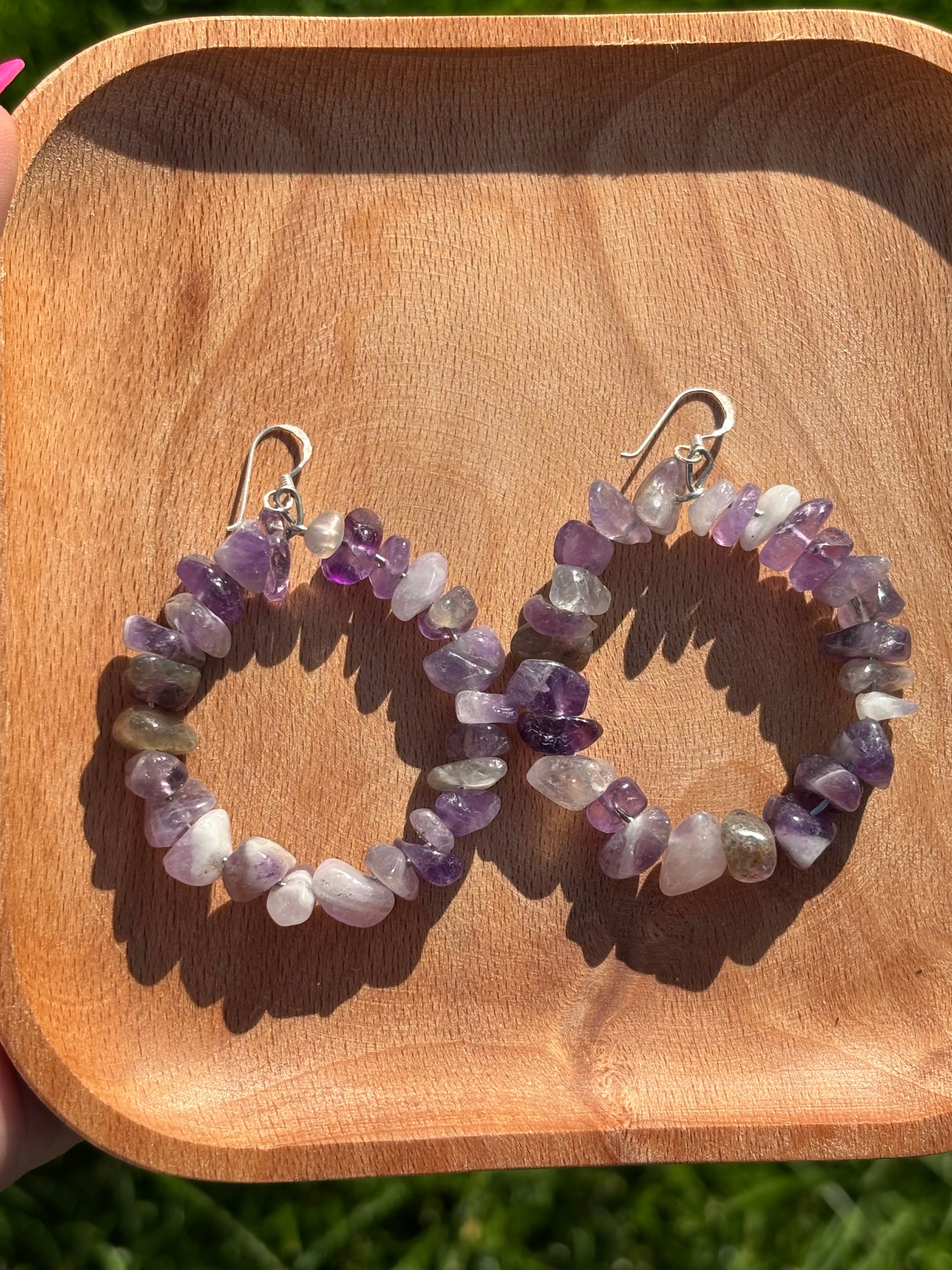 Handmade Amethyst Hoop Earrings. Sterling Silver Hooks. February Birthstone Earrings