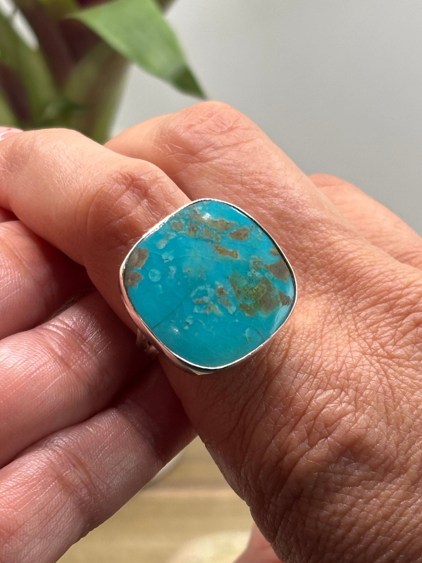 Vintage Turquoise Statement Ring, Sterling Silver, Size 8