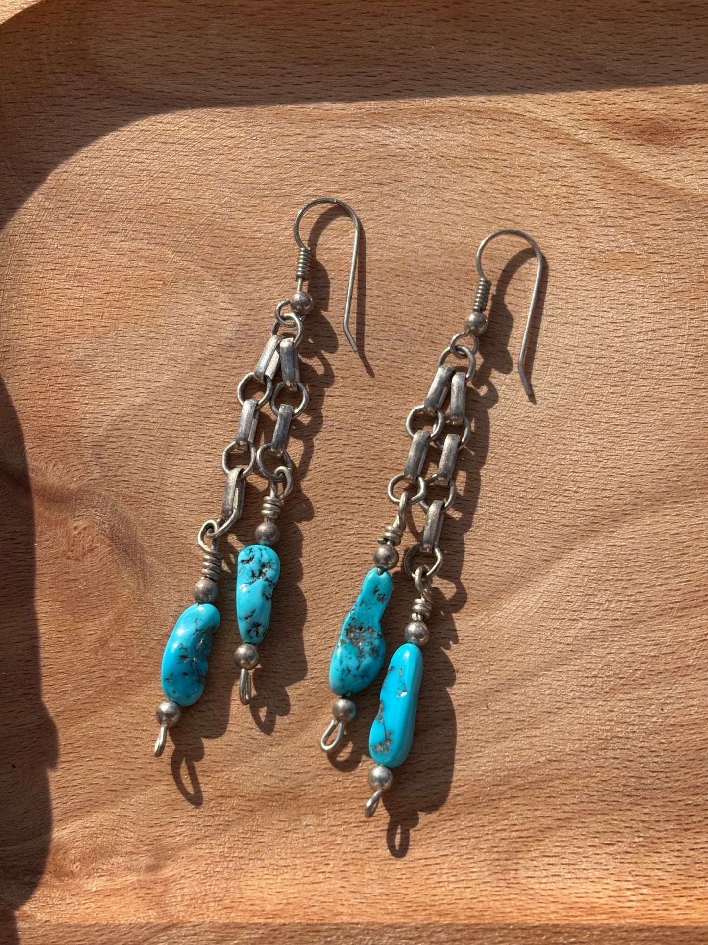 Vintage Handmade Sterling Silver and Turquoise Dangle Earrings