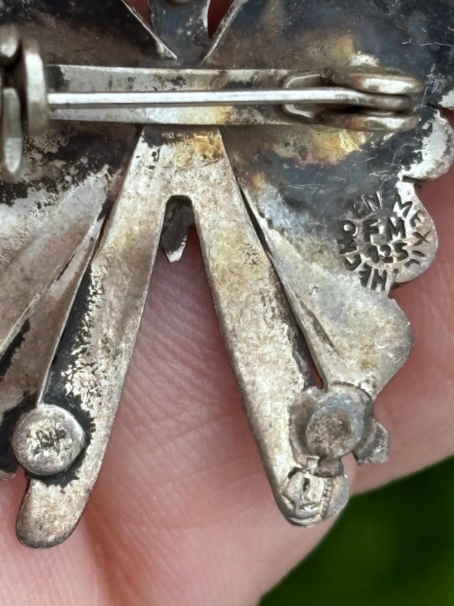 Vintage Mexican Sterling Silver Butterfly Brooch with Turquoise – Stamped FM, 1950s
