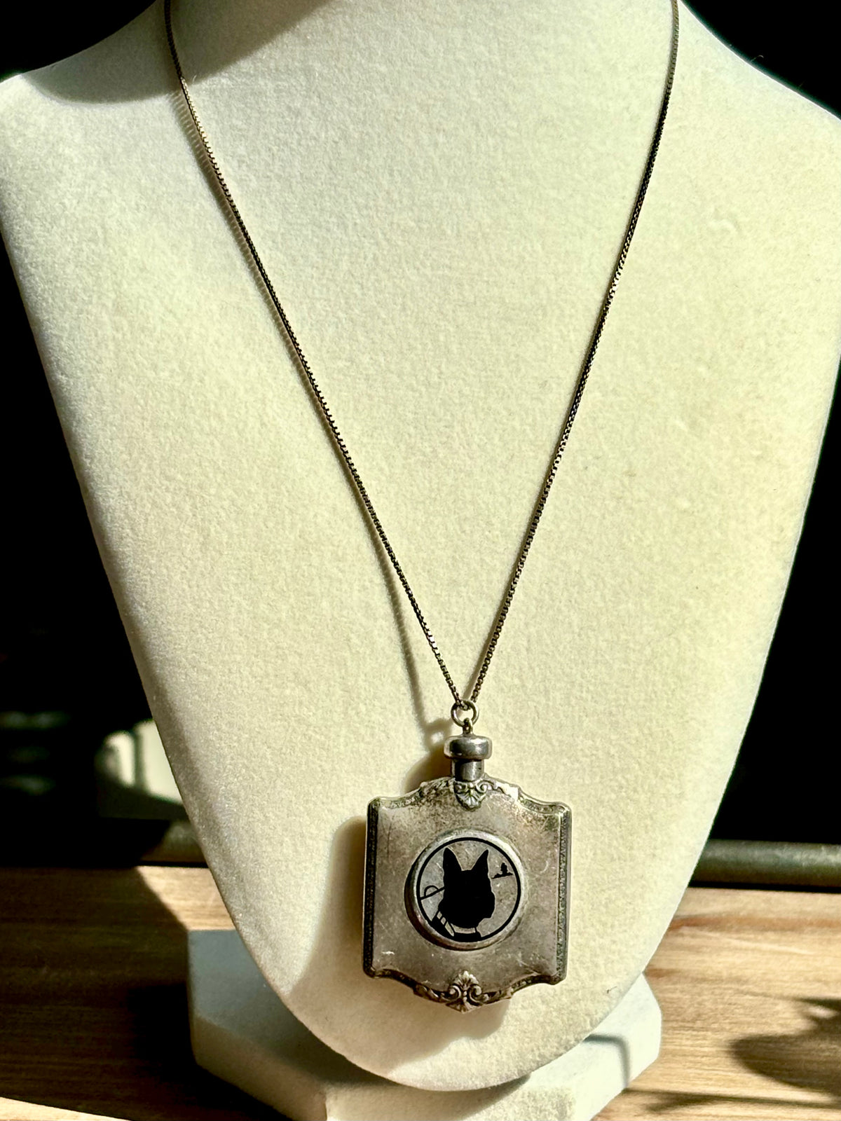Vintage Sterling Silver Perfume Bottle Pendant with Dog Silhouette