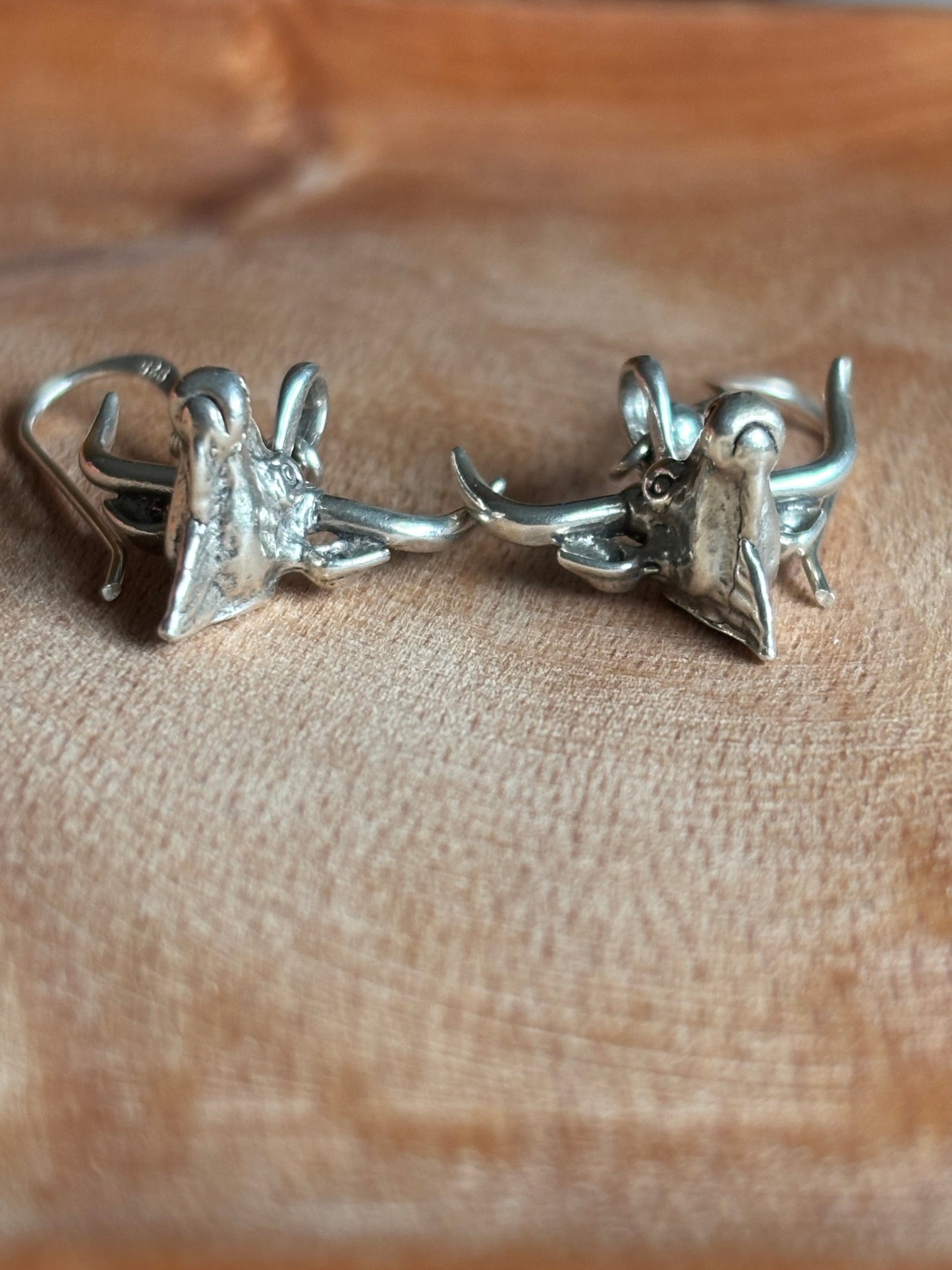 Vintage Sterling Silver Longhorn Earrings