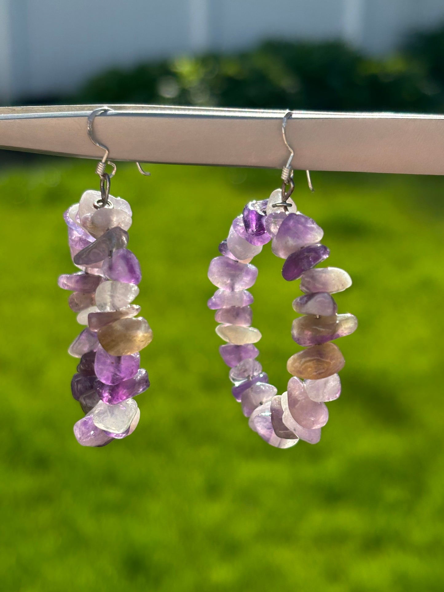 Handmade Amethyst Hoop Earrings. Sterling Silver Hooks. February Birthstone Earrings