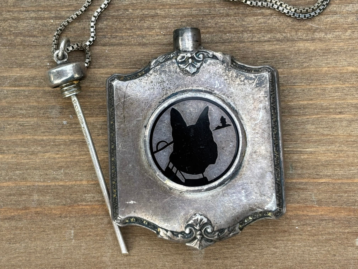 Vintage Sterling Silver Perfume Bottle Pendant with Dog Silhouette