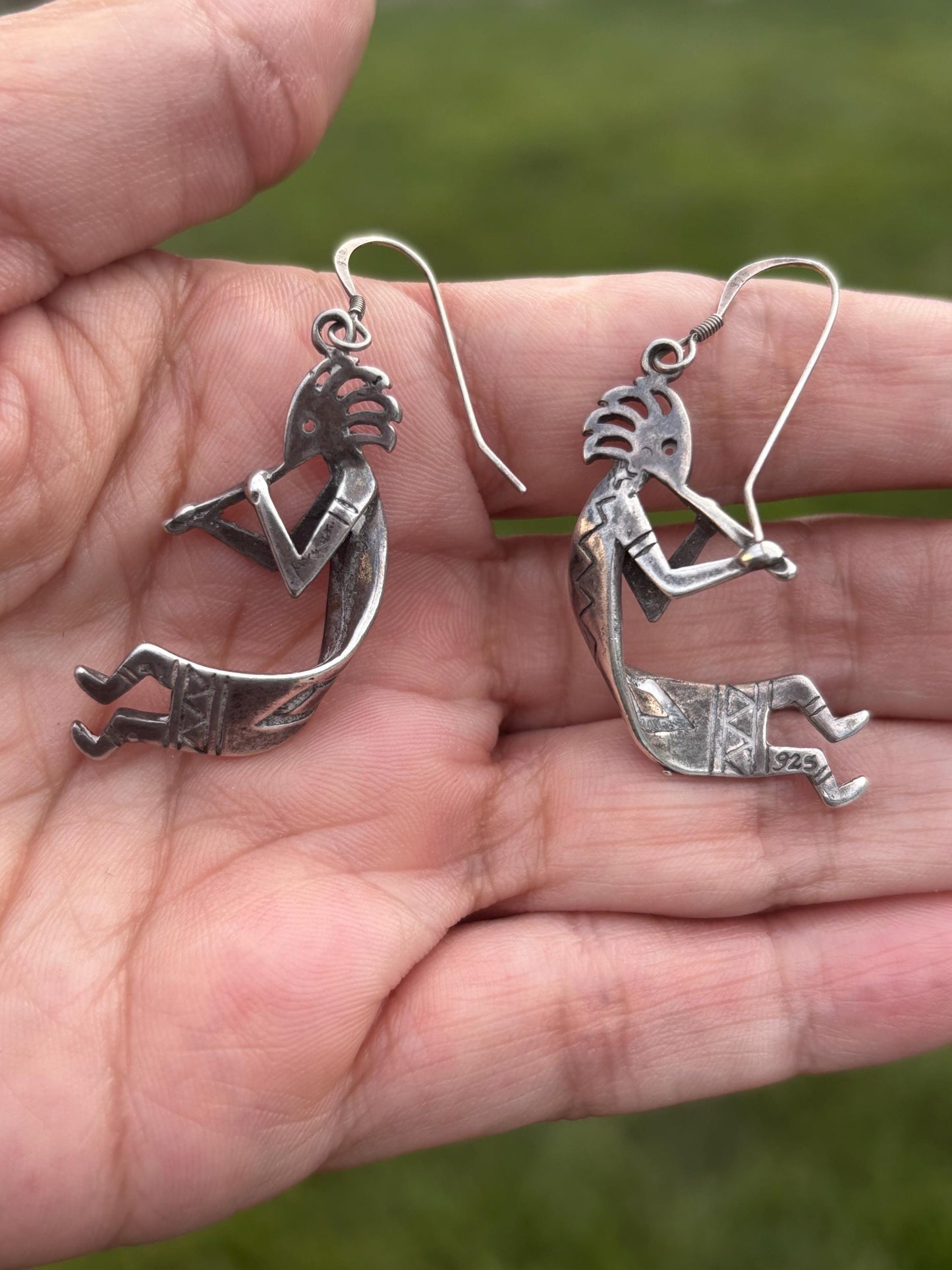 Sterling Silver Vintage Southwestern Native American Style Dangle Kokopelli Earrings
