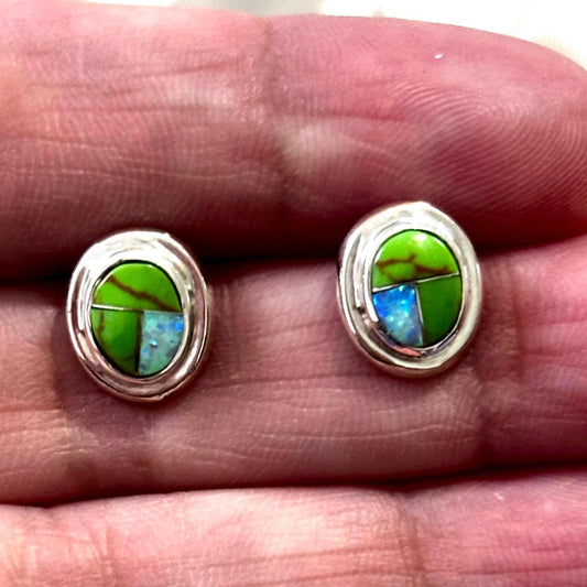 Green Mojave Turquoise Sterling Silver Earrings | Southwestern Boho Stud Earrings | Unique Turquoise Jewelry Gift