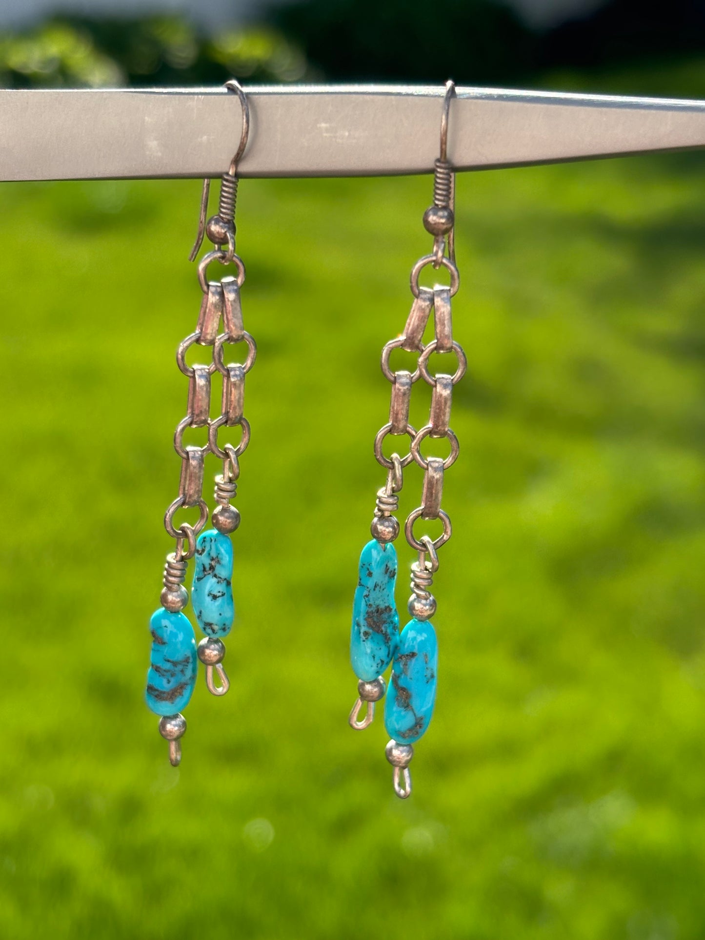 Vintage Handmade Sterling Silver and Turquoise Dangle Earrings