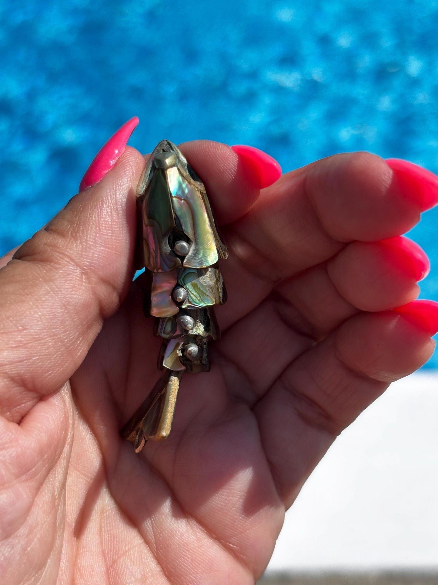 Vintage Articulated Mexican Fish Pendant/Keychain Bottle Opener with Abalone Inlay