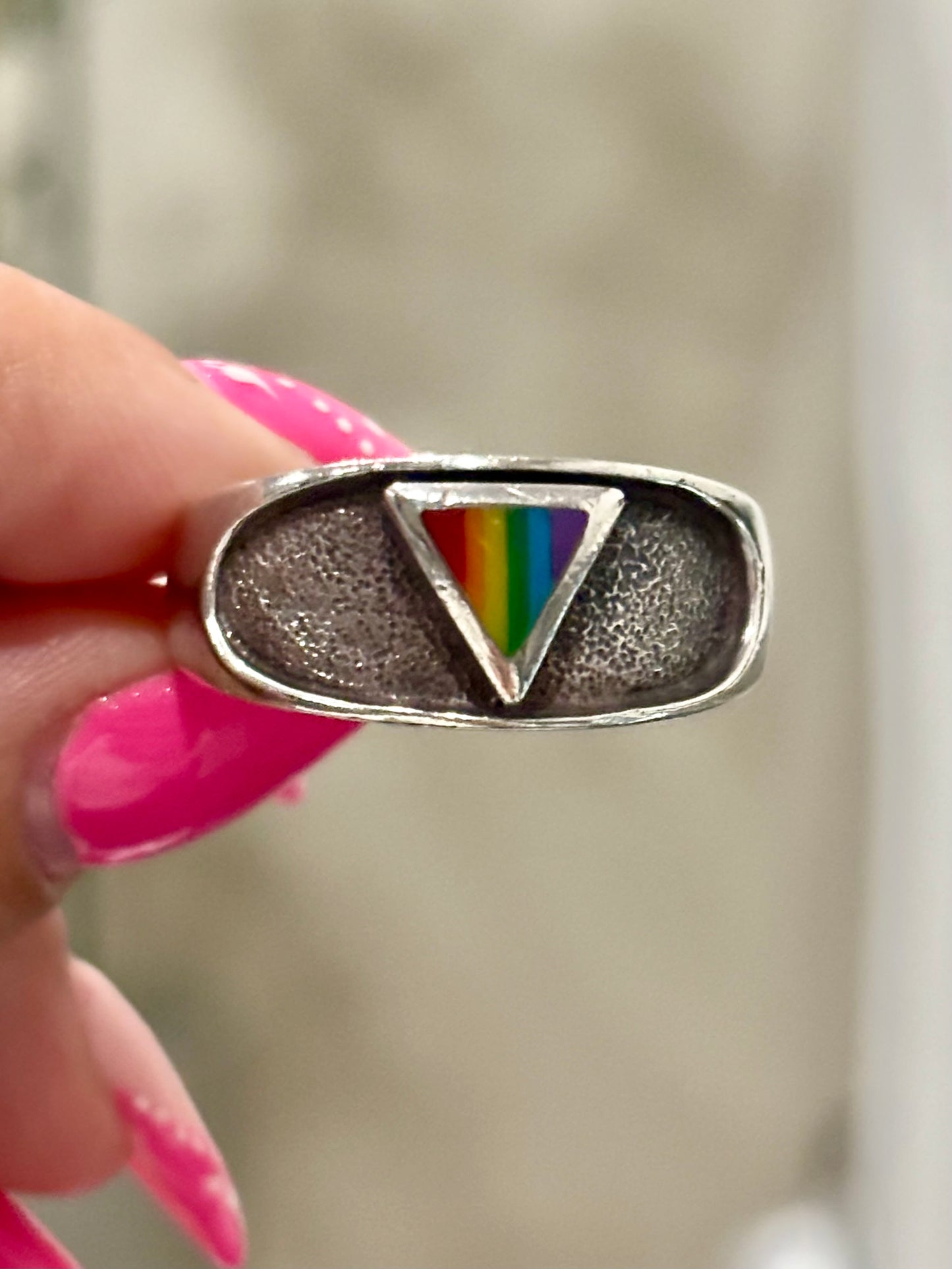 Vintage Peter Stone Sterling Silver Rainbow Ring. Size 13