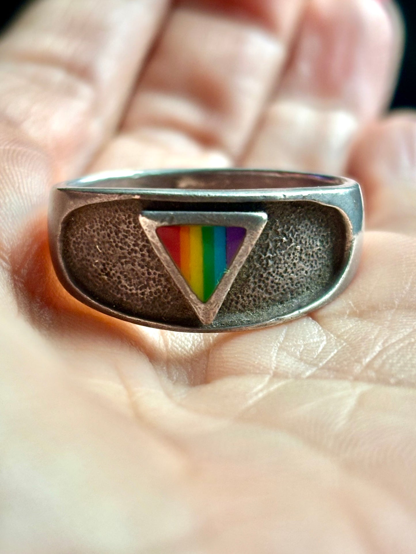 Vintage Peter Stone Sterling Silver Rainbow Ring. Size 13
