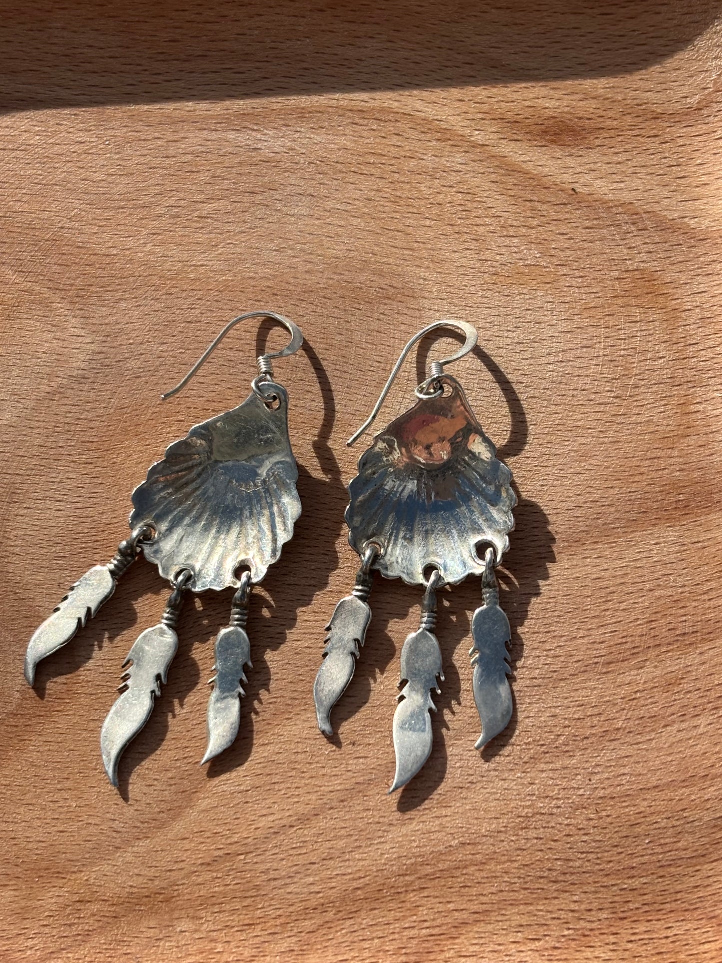 Sterling Silver Turquoise Feather Dangle Earrings