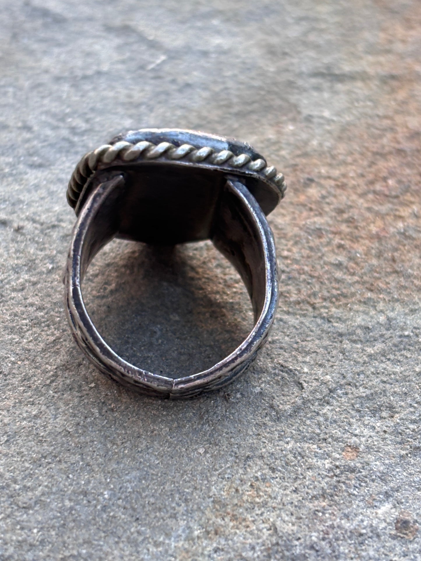 Vintage Native Sterling Silver Turquoise Ring. Handcrafted Navajo Statement Ring.  Size 7½