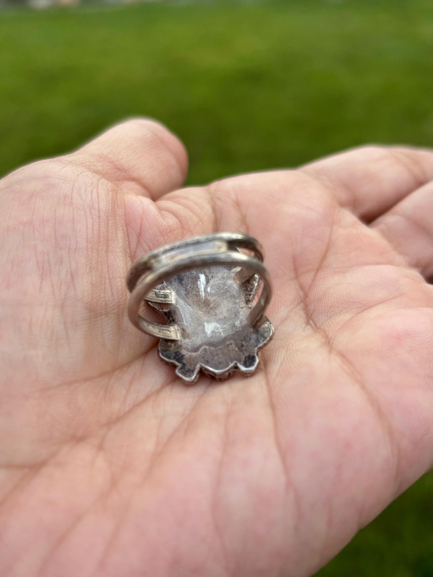 Vintage Sand Cast Navajo Sterling Silver and Turquoise Ring, Size 8