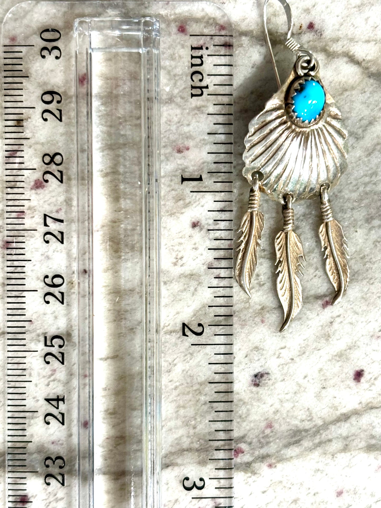 Sterling Silver Turquoise Feather Dangle Earrings