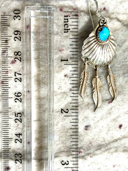 Turquoise Feather Dangle Earrings
