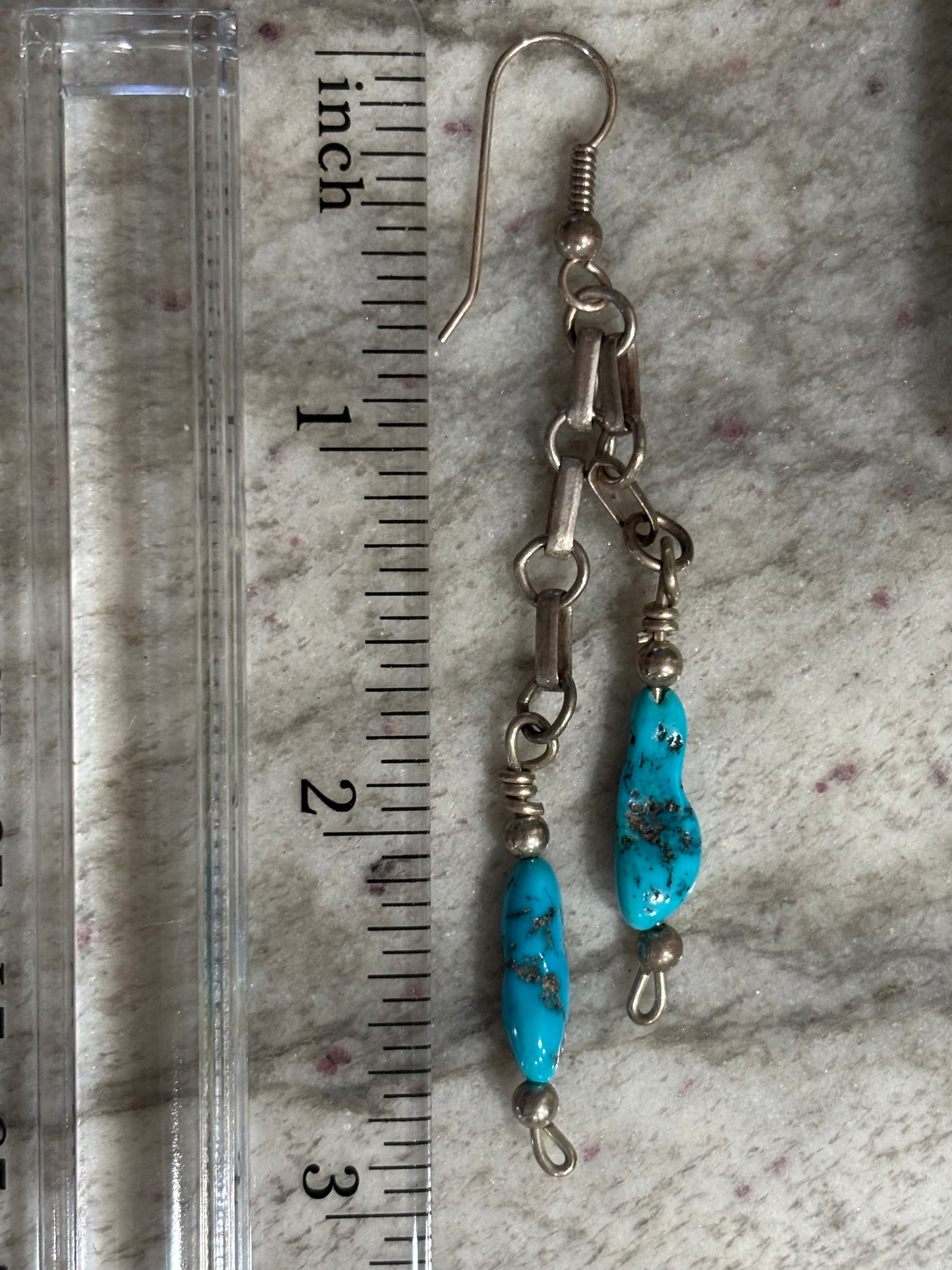 Vintage Handmade Sterling Silver and Turquoise Dangle Earrings