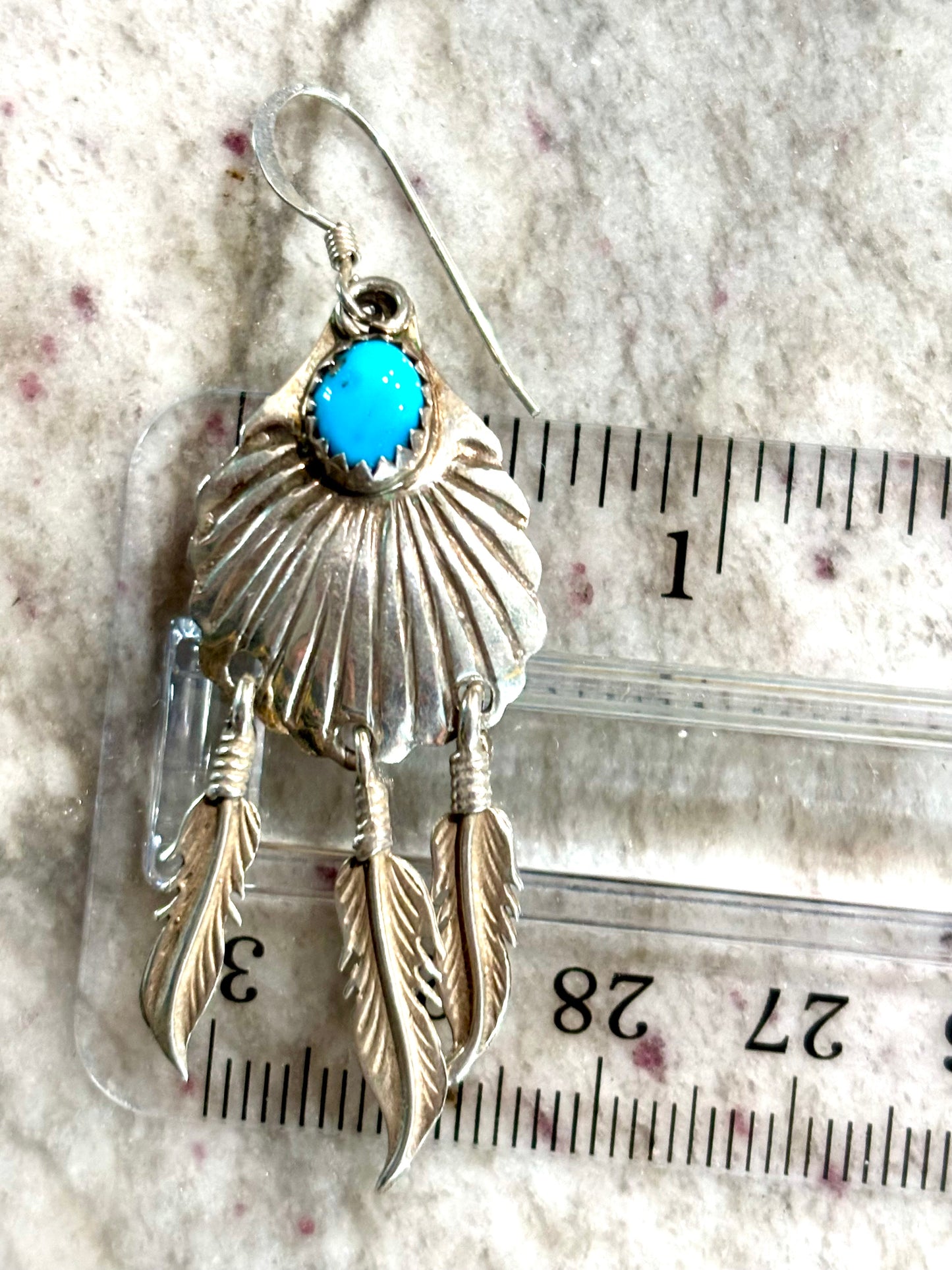 Sterling Silver Turquoise Feather Dangle Earrings