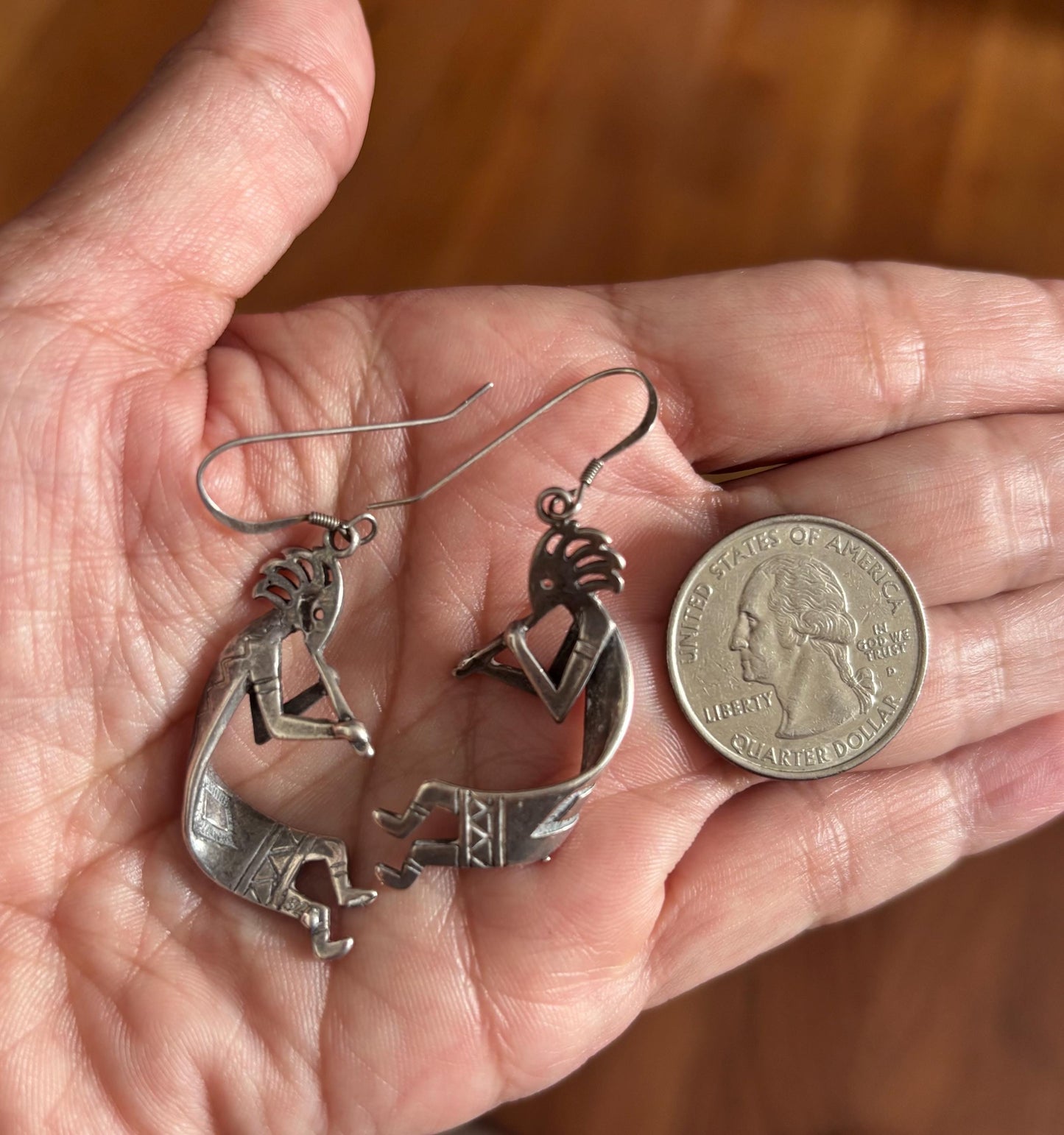 Sterling Silver Vintage Southwestern Native American Style Dangle Kokopelli Earrings