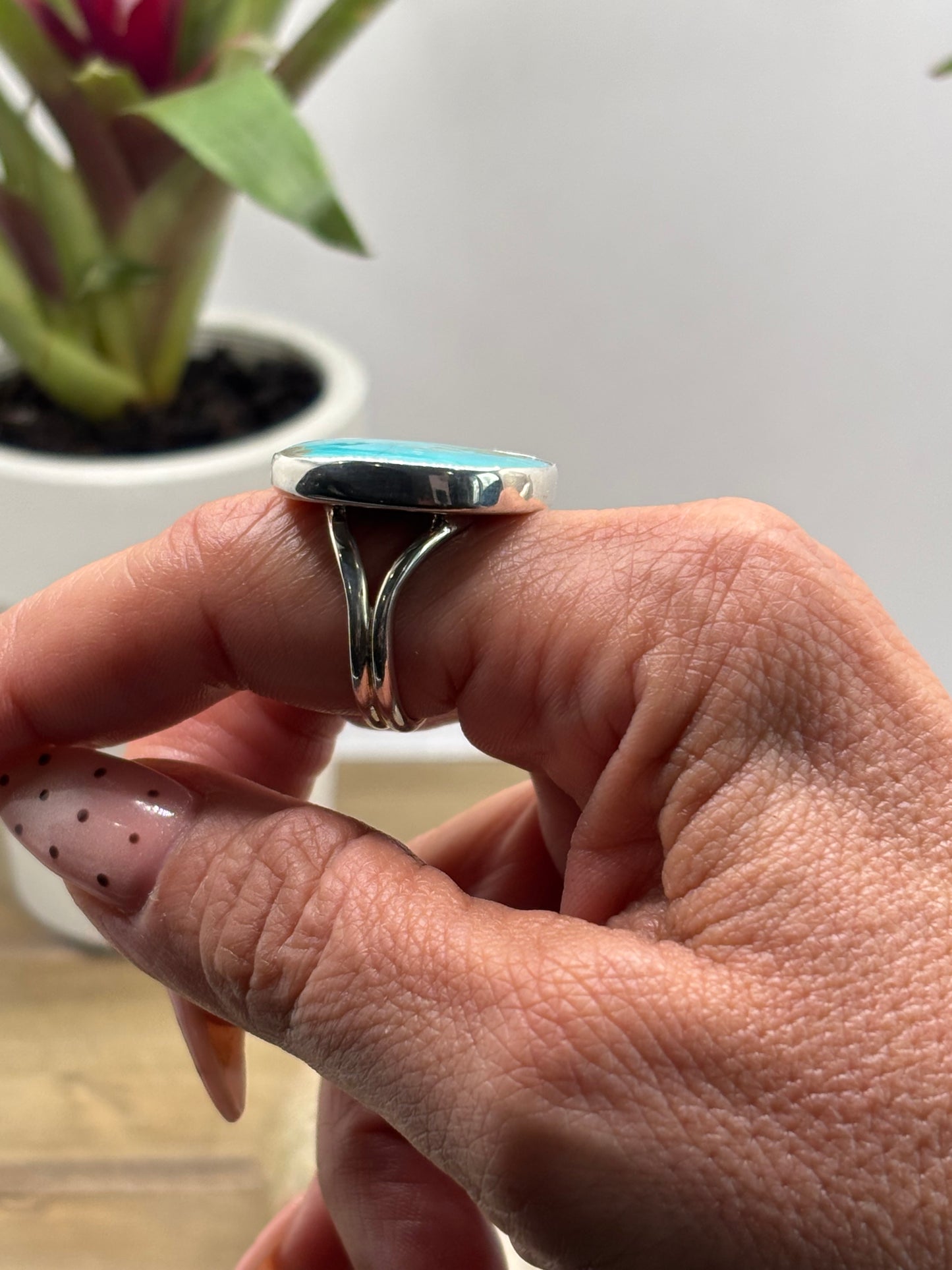 Vintage Turquoise Statement Ring, Sterling Silver, Size 8