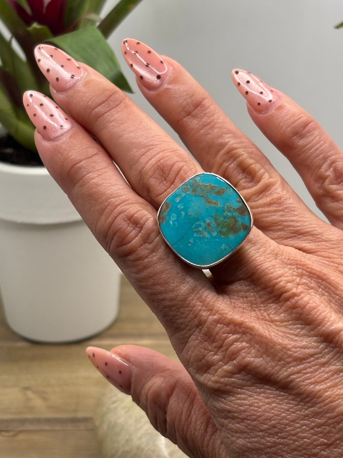 Vintage Turquoise Statement Ring, Sterling Silver, Size 8
