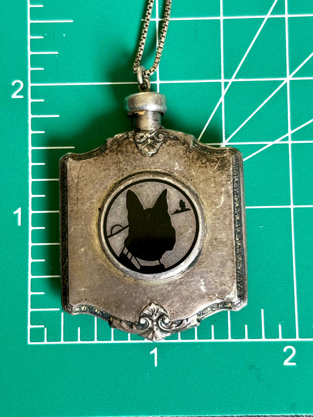 Vintage Sterling Silver Perfume Bottle Pendant with Dog Silhouette