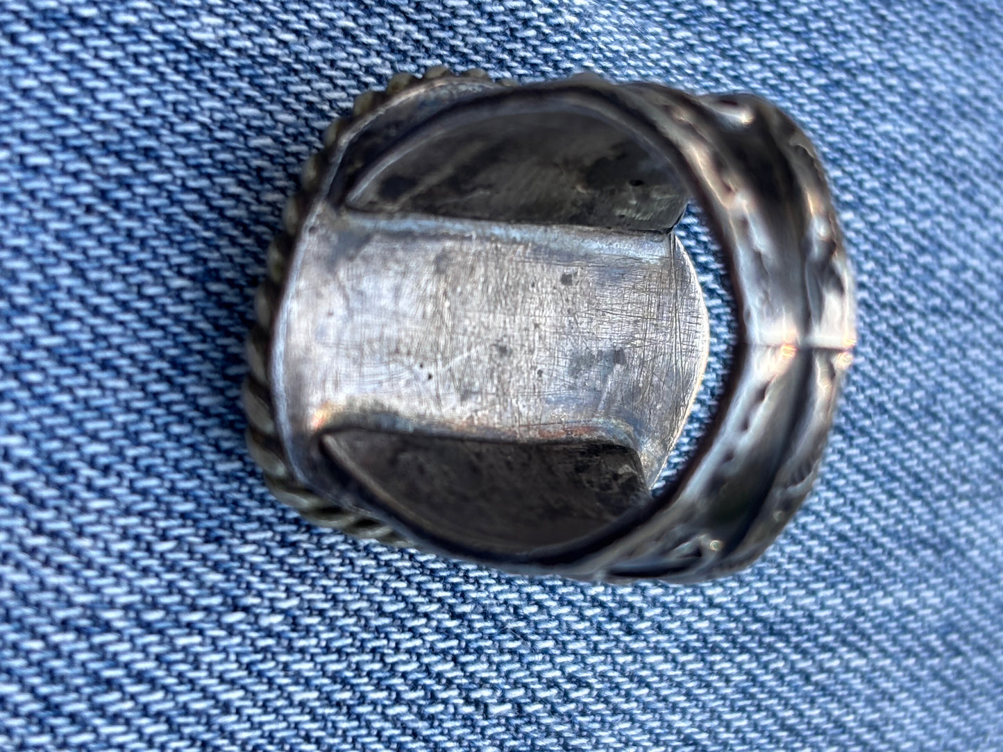 Vintage Native Sterling Silver Turquoise Ring. Handcrafted Navajo Statement Ring.  Size 7½