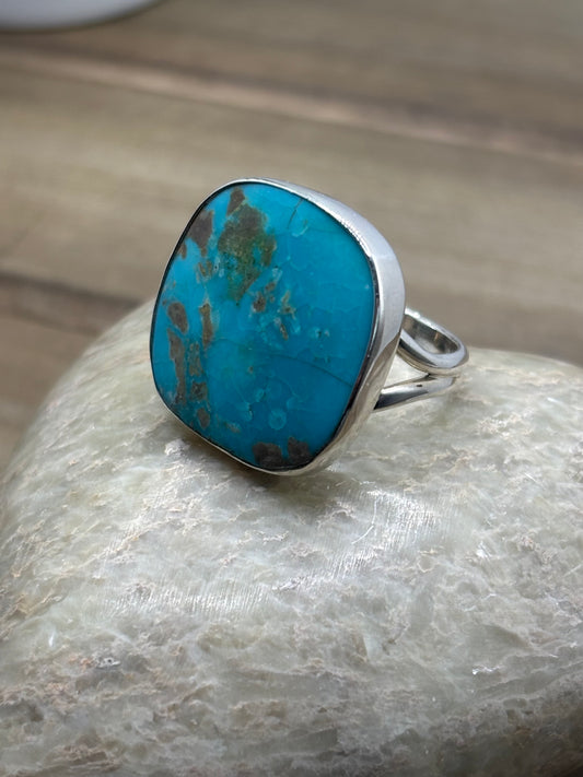 Vintage Turquoise Statement Ring, Sterling Silver, Size 8