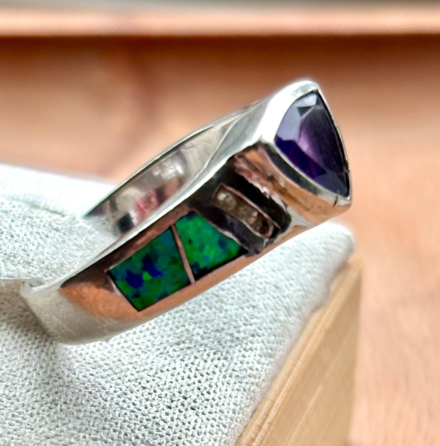 Vintage Atasay Sterling Silver Amethyst & Lab Opal Ring – Size 7