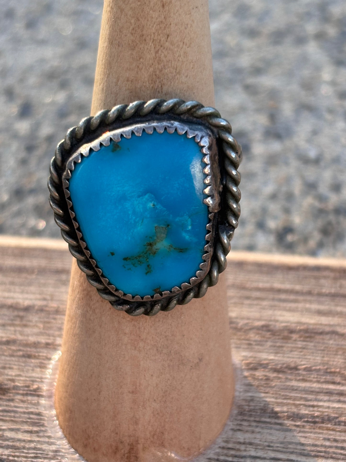 Vintage Native Sterling Silver Turquoise Ring. Handcrafted Navajo Statement Ring.  Size 7½