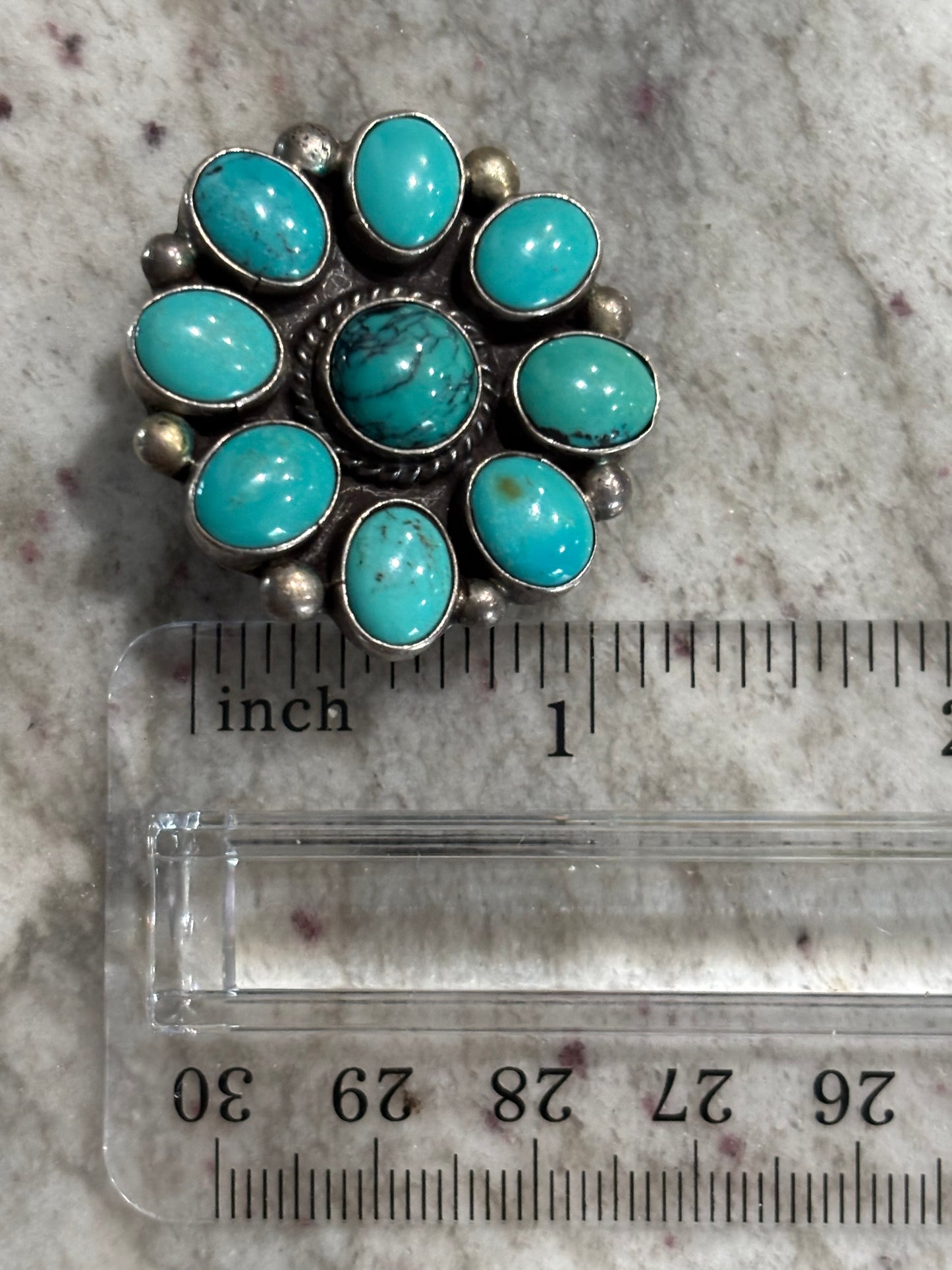 Vintage Sterling Silver Navajo BAL  Turquoise Cluster Clip On Earrings