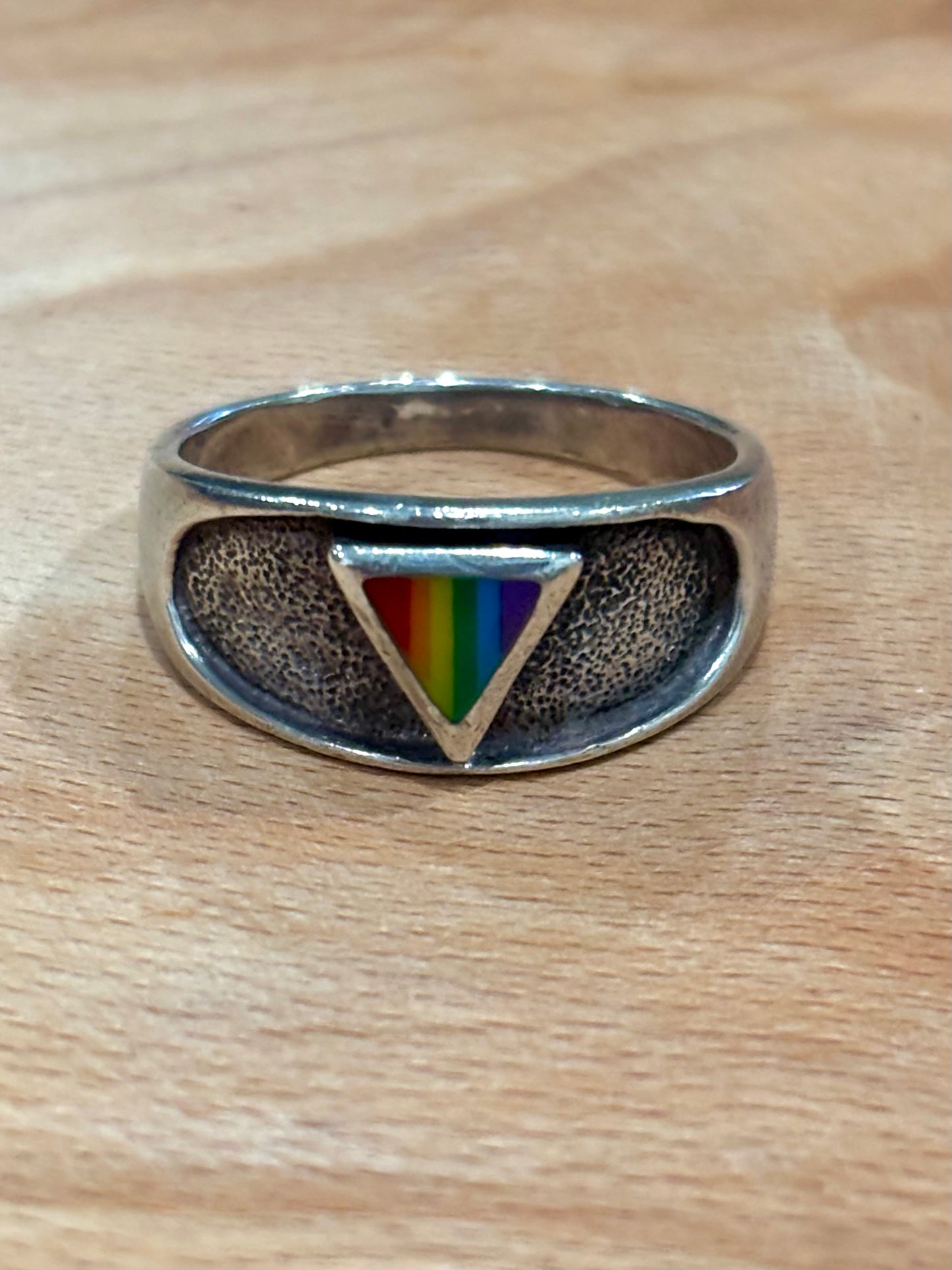 Vintage Peter Stone Sterling Silver Rainbow Ring. Size 13