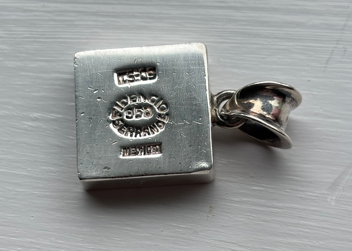 Vintage Fidencio Serrano 950 Silver Black Onyx Apple Pendant