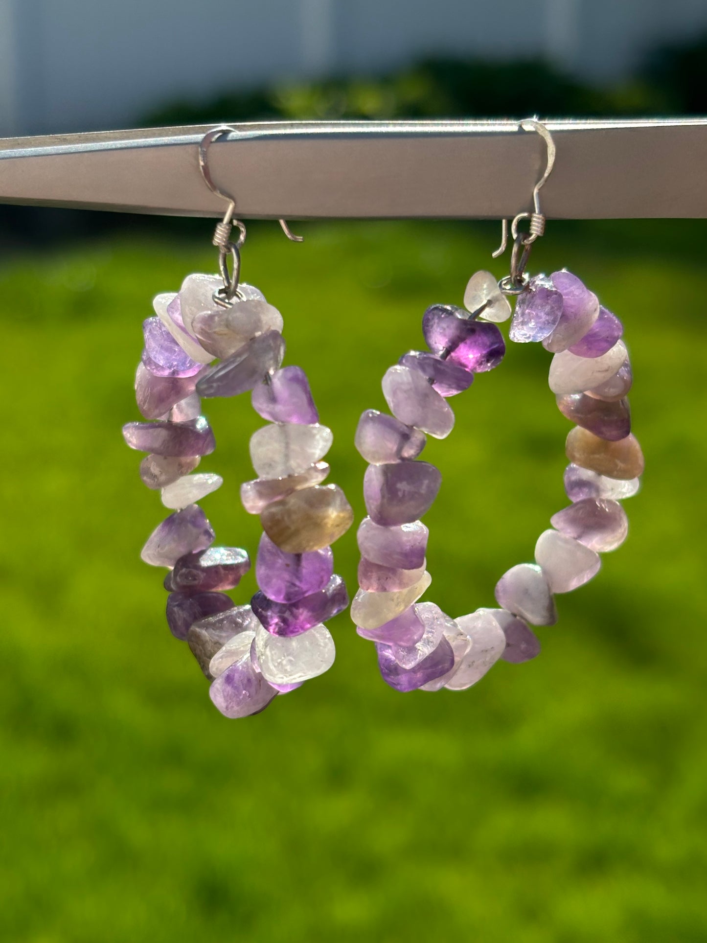 Handmade Amethyst Hoop Earrings. Sterling Silver Hooks. February Birthstone Earrings