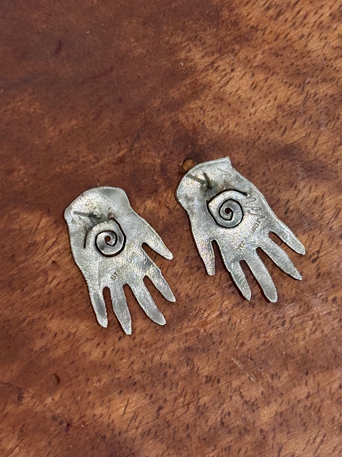 Sterling Silver Vintage Artisan Healing Hands Earrings