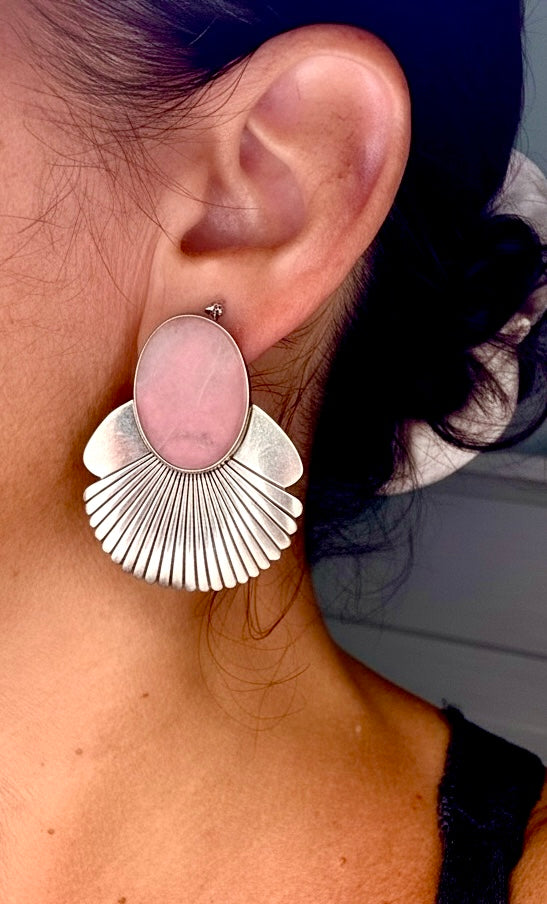 Vintage BAL Sterling Rose Quartz Clip On Earrings