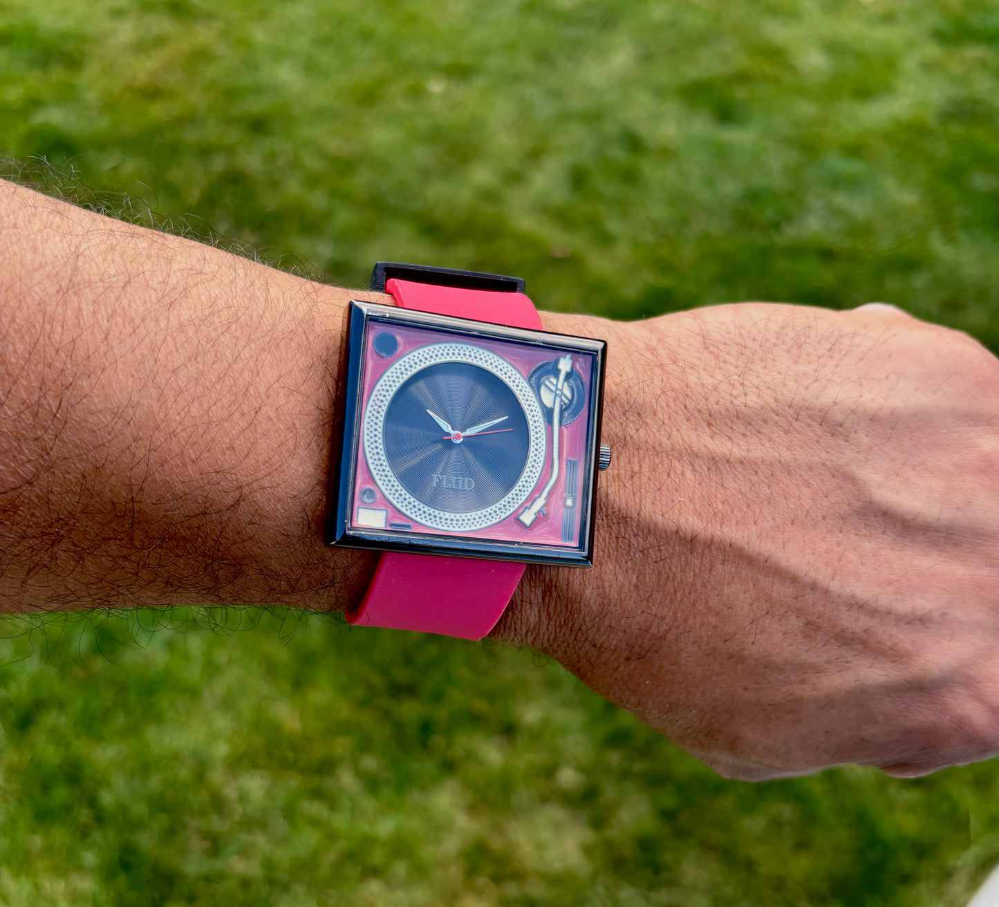 FLUD TableTurns DJ Turntable Watch With Red Silicone Band