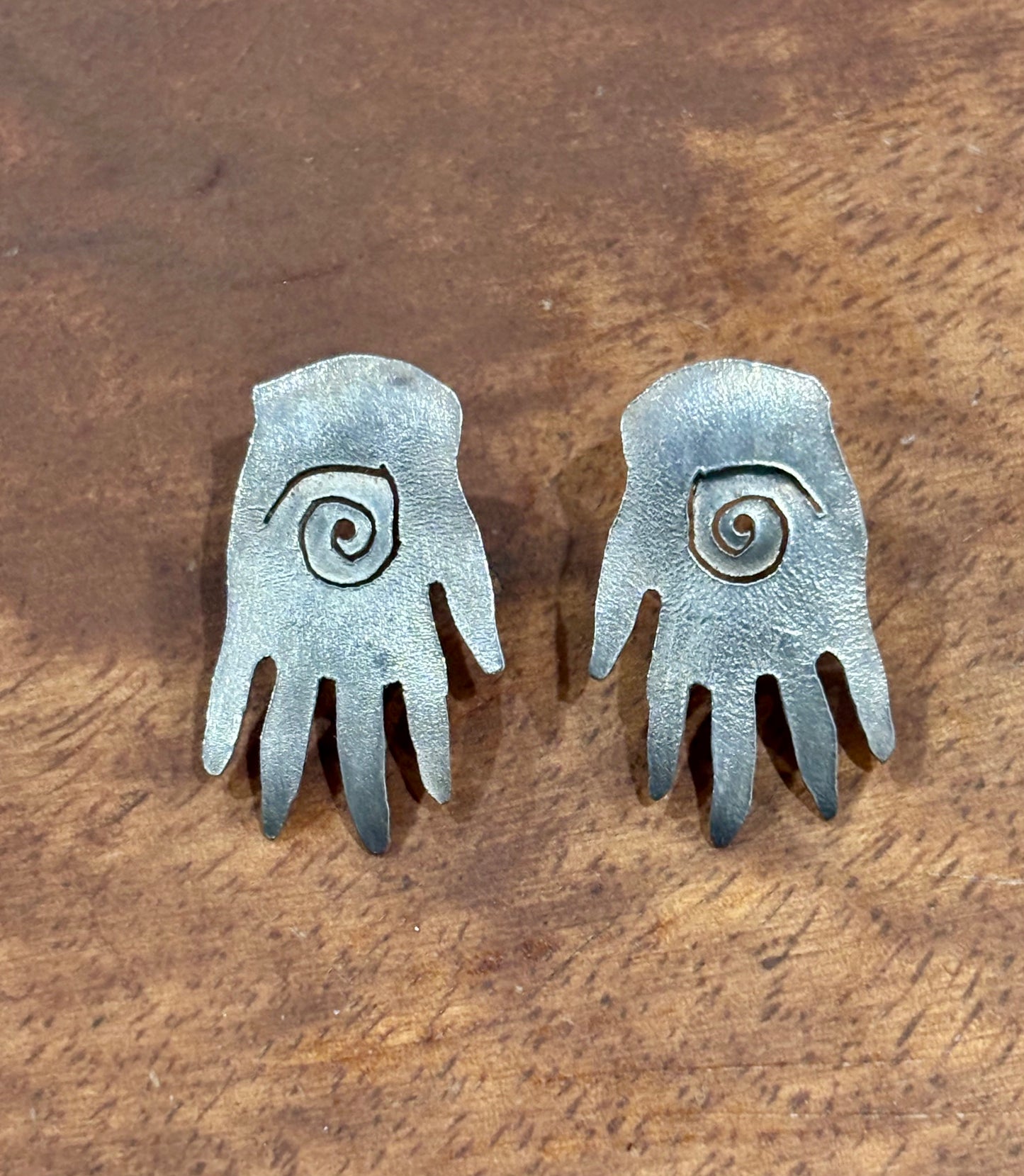 Sterling Silver Vintage Artisan Healing Hands Earrings
