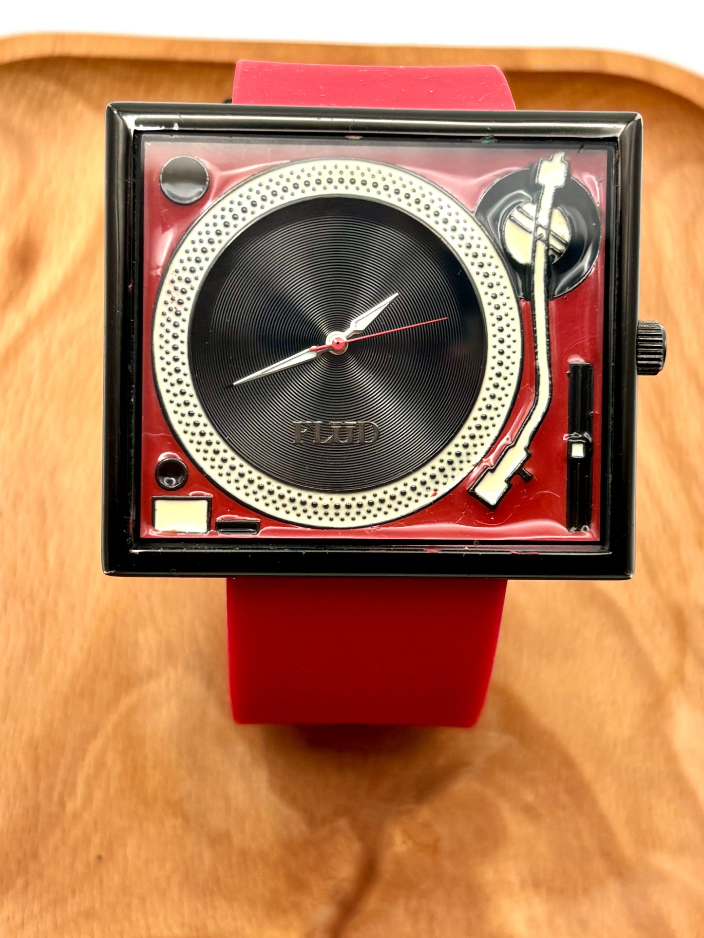 FLUD TableTurns DJ Turntable Watch With Red Silicone Band