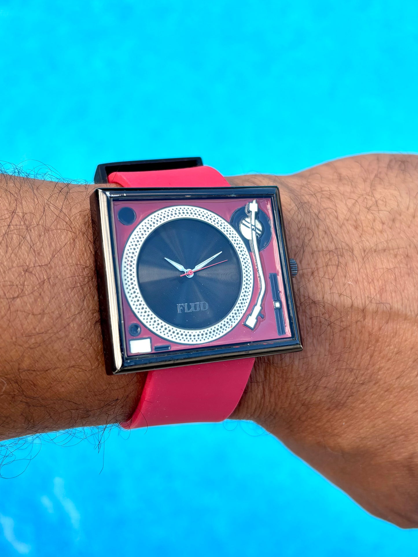 FLUD TableTurns DJ Turntable Watch With Red Silicone Band