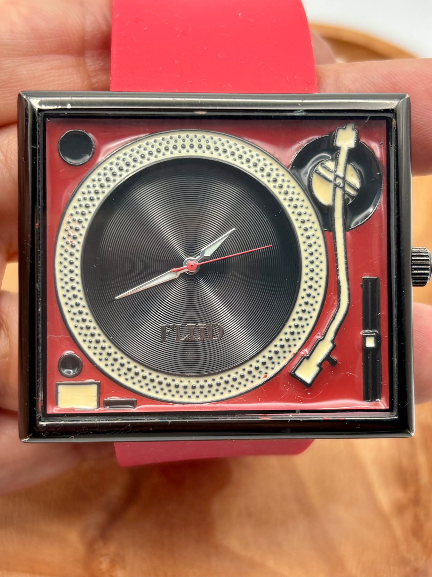FLUD TableTurns DJ Turntable Watch With Red Silicone Band